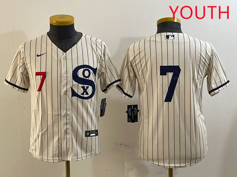 Youth Chicago White Sox 7 No Name Cream Stripe Dream Edition Game 2025 Nike MLB Jersey style 1